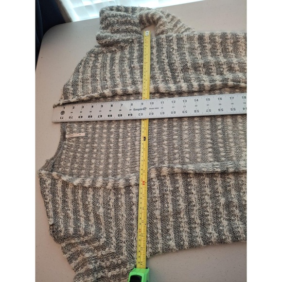 Free People Small Gray Striped Long Flare Ruffle Accent Bohemian Duster Cardigan - Picture 3 of 8